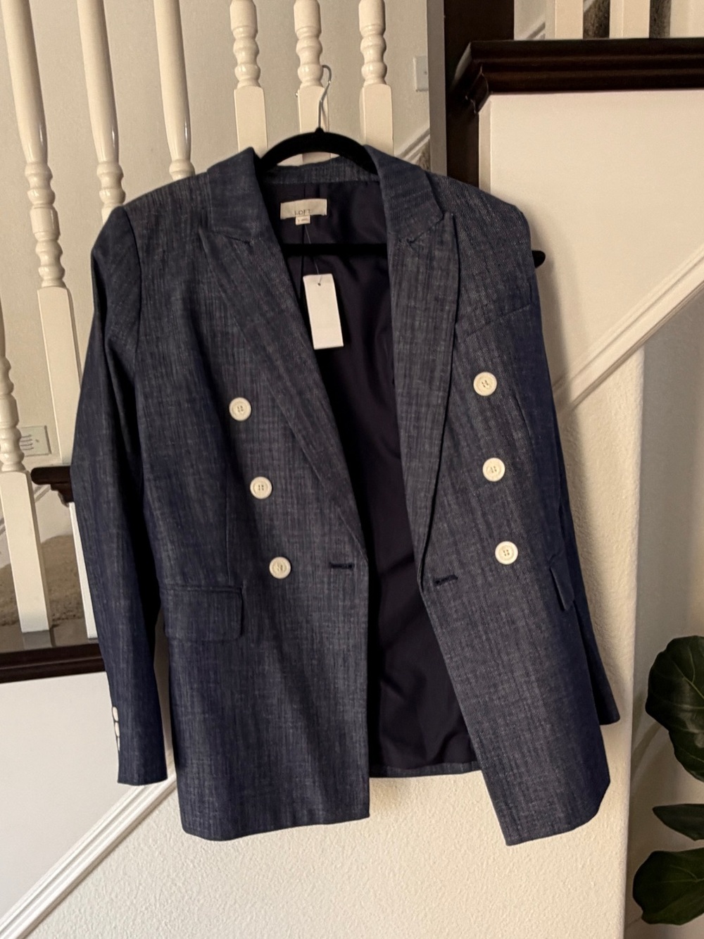 LOFT Double-Breasted Navy Blazer with White Buttons